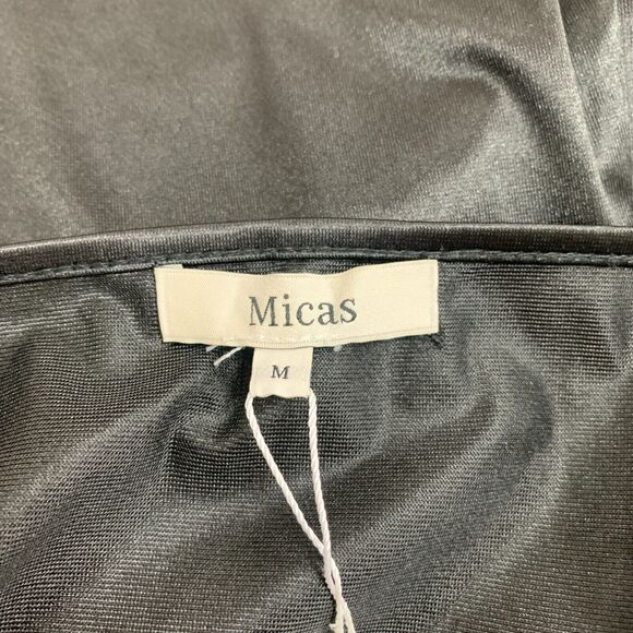 Micas Satin Draped Midi Dress Womens M Medium Black Cowl Neck Sleeveless Stretch - Picture 9 of 13